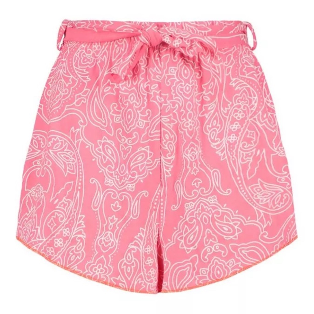 Boohoo Women's Paisley Print Belted Flippy Shorts In Coral